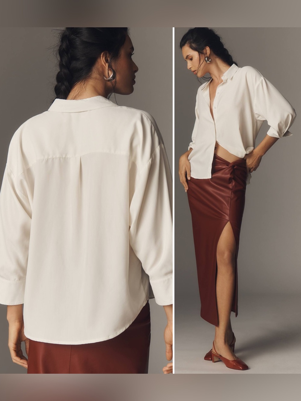 Anthropologie White Flowy Oversized Buttondown Blouse Women’s Size Small